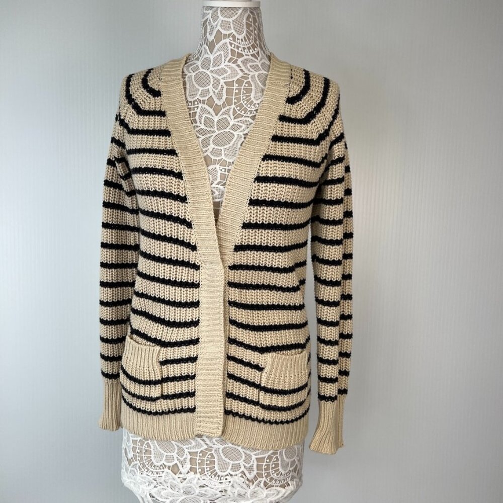 Patterson Kincaid Cardigan Women Medium Stripe Cotton Pocket Retro Sweater Core